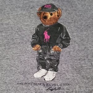 Ralph Lauren Gray Tee with Pink Breast Cancer Pony Bear